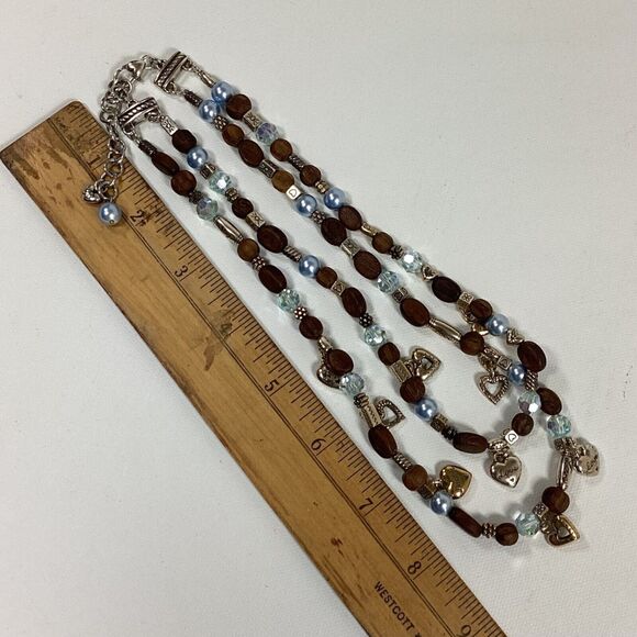Brighton Double Strand Beaded Necklace Brown Blue With 4 Bags - Picture 8 of 11